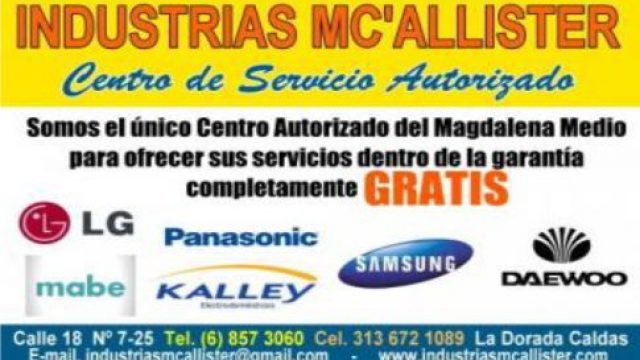INDUSTRIAS MC’ALLISTER, Centro de Servicio Autorizado.